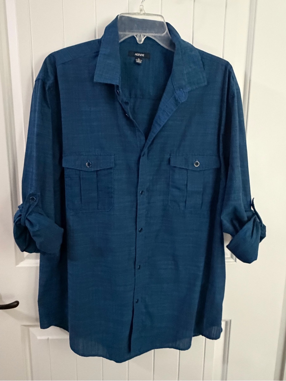 Alfani Men's Blue Long-Sleeve Button-Up Shirt Pockets XL
